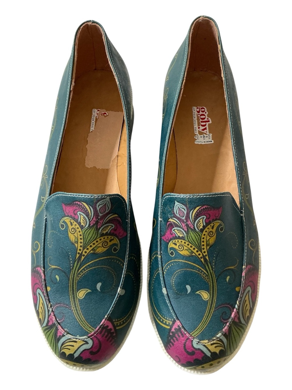 Goby Teal Floral Printed Slip-On Loafers